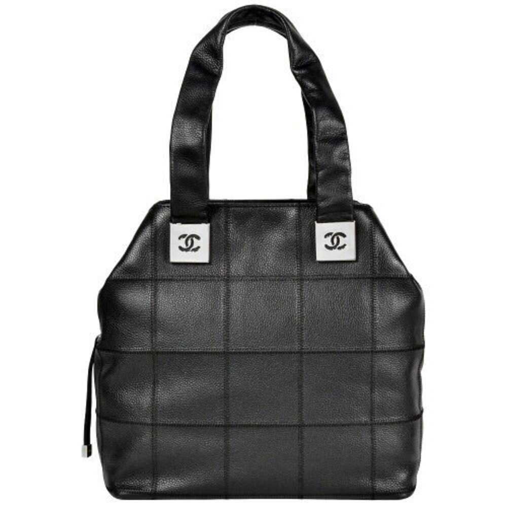 CHANEL Coco Mark Chocolate Brown Bar Tote Bag Black Caviar Skin